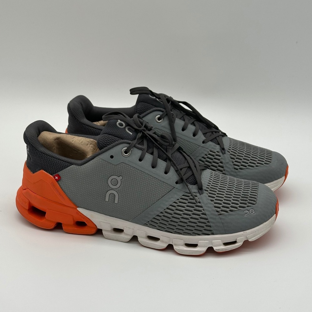 On Mens 8.5 Cloudflyer Running Shoes Grey Orange Helion CloudTec Sneakers Sporty